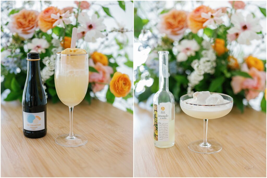 champagne and limoncello next to fancy ice cream glasses by Krista Marie Photography, a Bay Area brand photographer