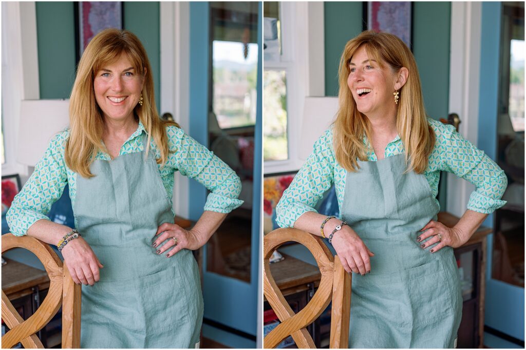 woman smiling and standing in an apron photographed by Krista Marie Photography, a Bay Area personal brand photographer