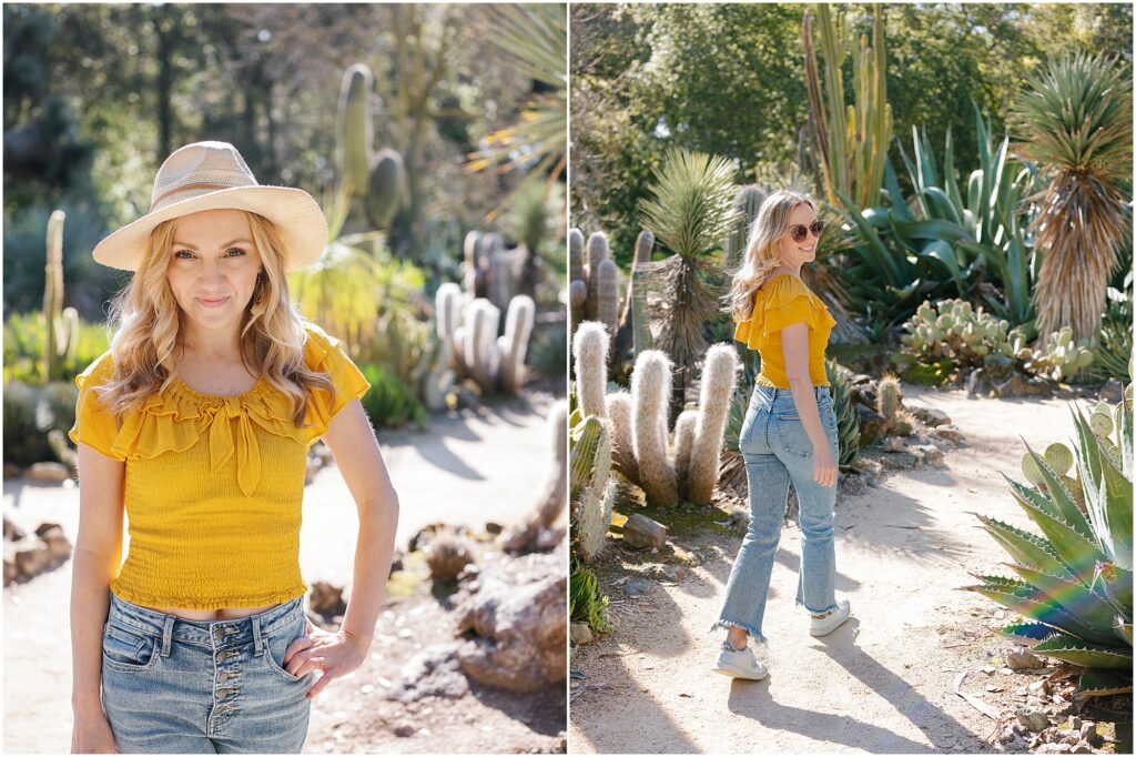 woman walking through cactus garden by Krista Marie Photography, a Bay Area brand photographer