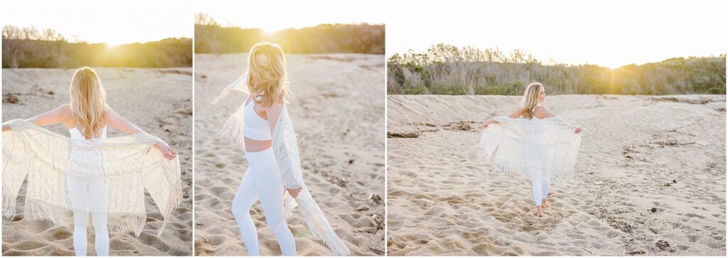 woman dancing in the sunset on the beach by Krista Marie Photography, a Bay Area brand photographer